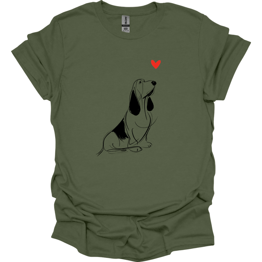Basset Hound - Sketch Dog T-Shirt - Military Green