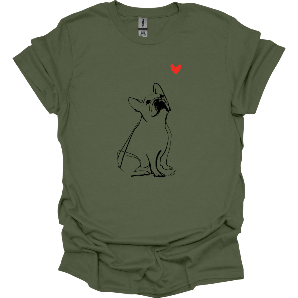 French Bulldog - Sketch Dog T-Shirt - Military Green