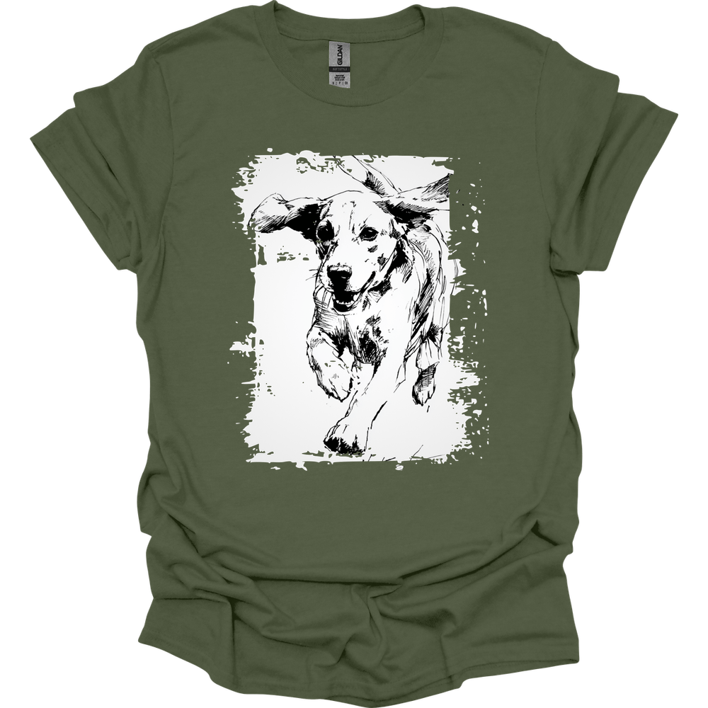 Beagle - Running Dog T-Shirt - Military Green
