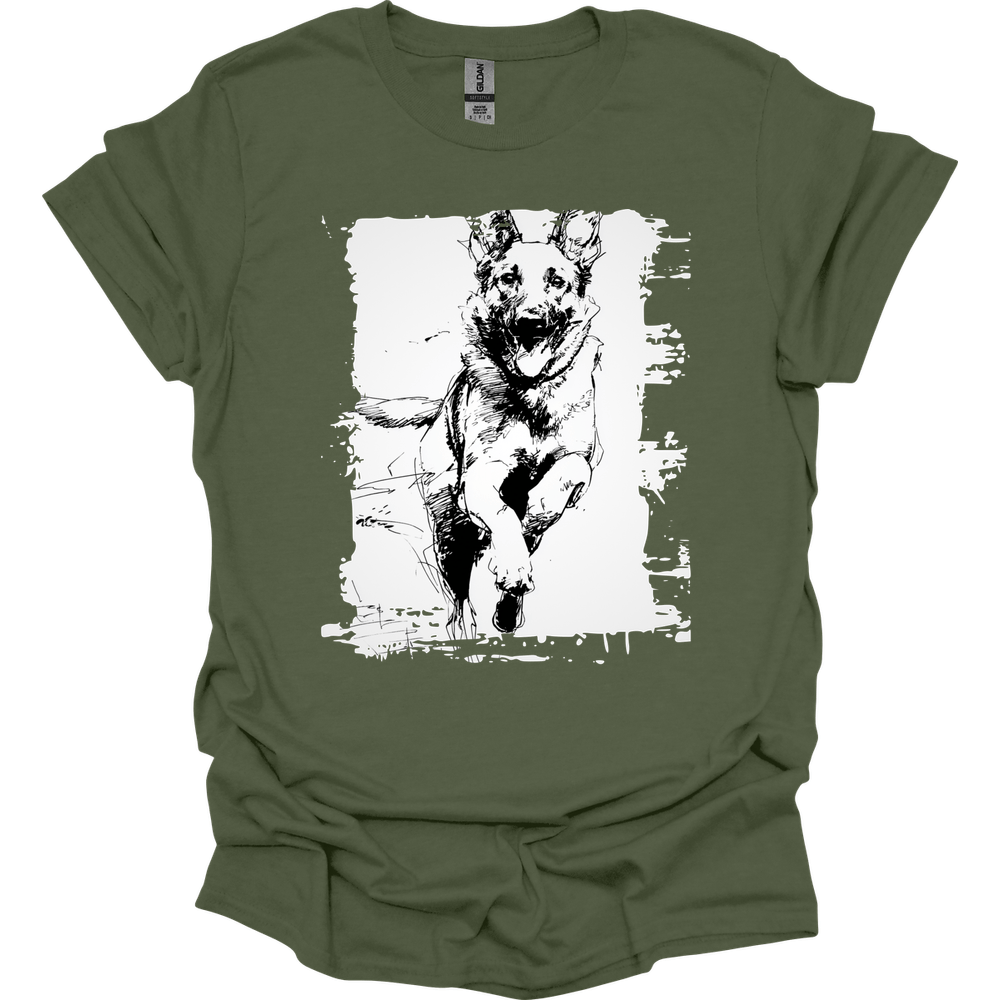 Belgian Malinois - Running Dog T-Shirt - Military Green