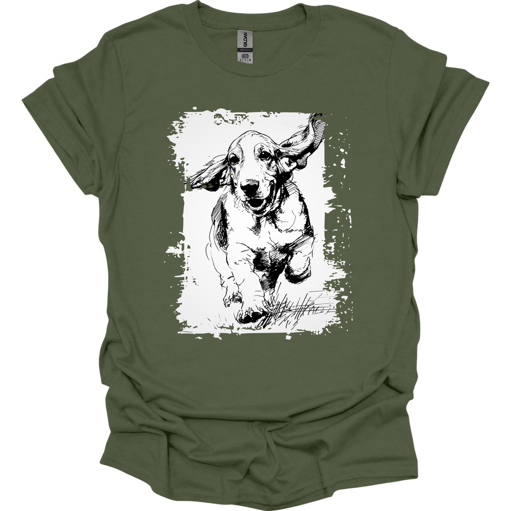 Basset Hound - Running Dog T-Shirt - Military Green