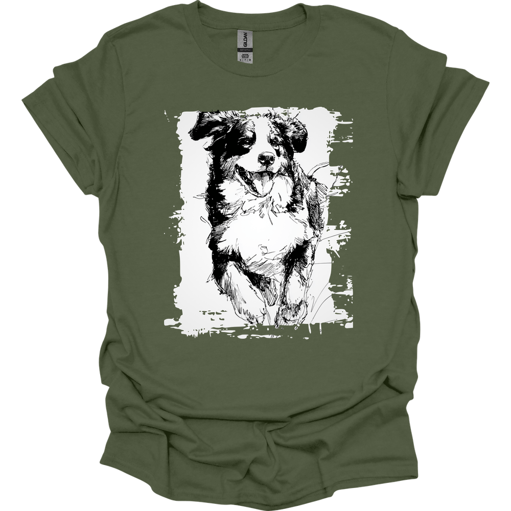 Bernese Mountain Dog - Running Dog T-Shirt - Military Green
