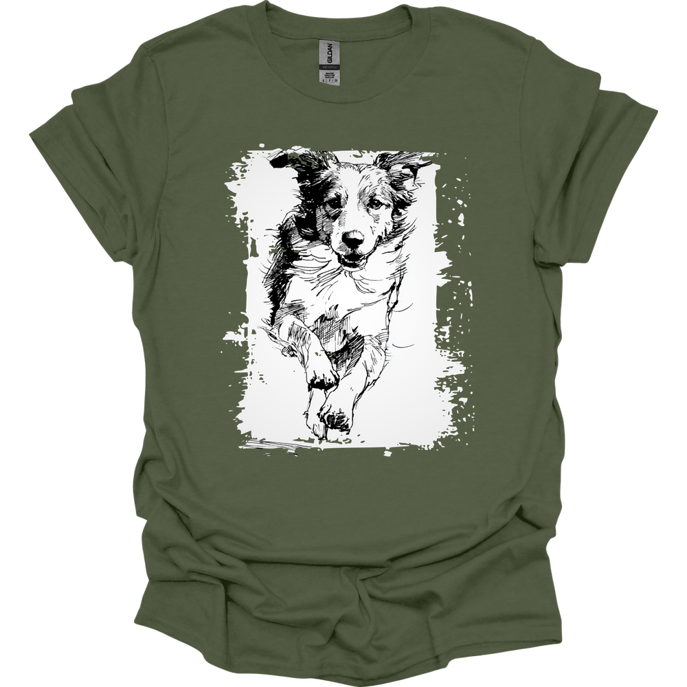 Brittany - Running Dog T-Shirt - Military Green