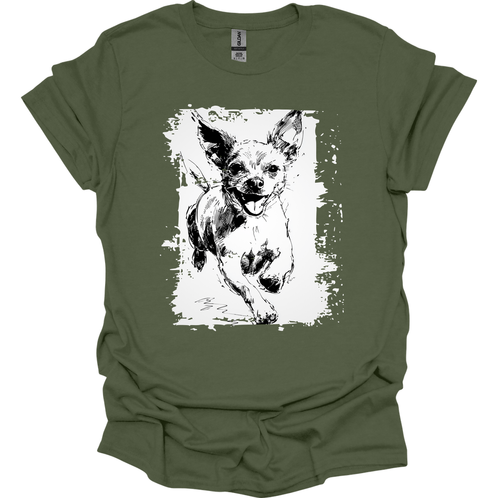 Chihuahua - Running Dog T-Shirt - Military Green