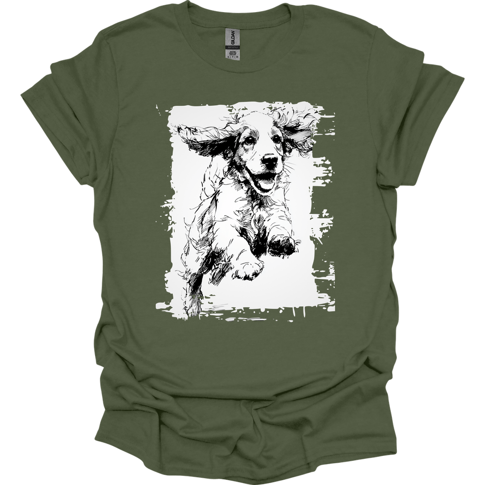 Cocker Spaniel - Running Dog T-Shirt - Military Green