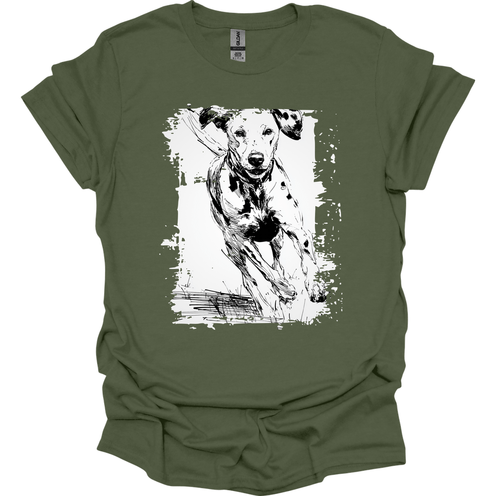 Dalmatian - Running Dog T-Shirt - Military Green