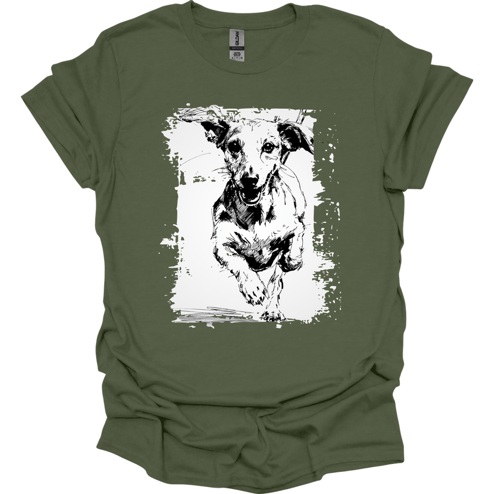 Dachshund - Running Dog T-Shirt - Military Green