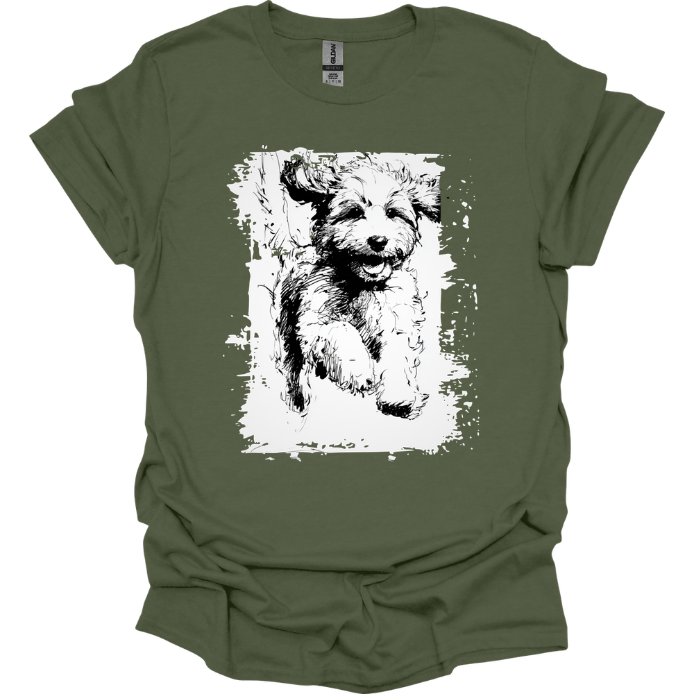 Cavapoo - Running Dog T-Shirt - Military Green