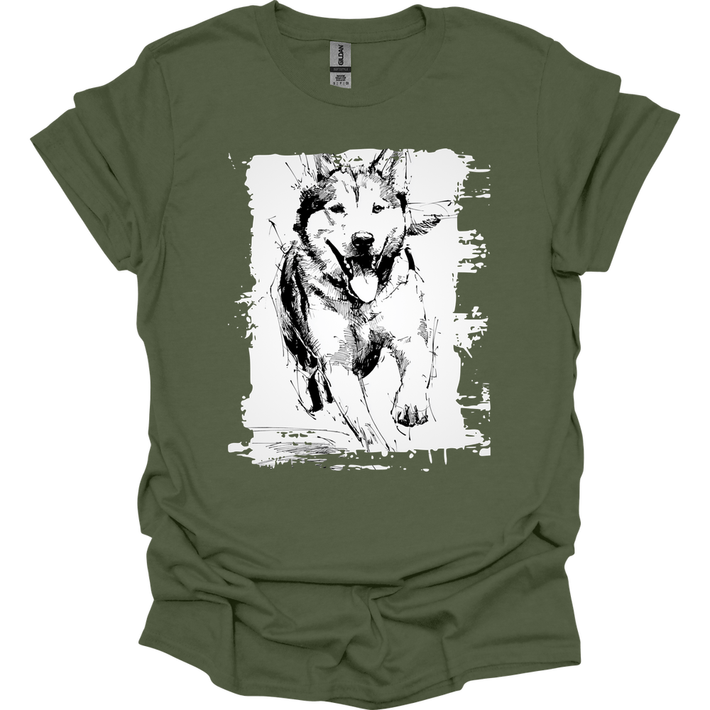 Siberian Husky - Running Dog T-Shirt - Military Green