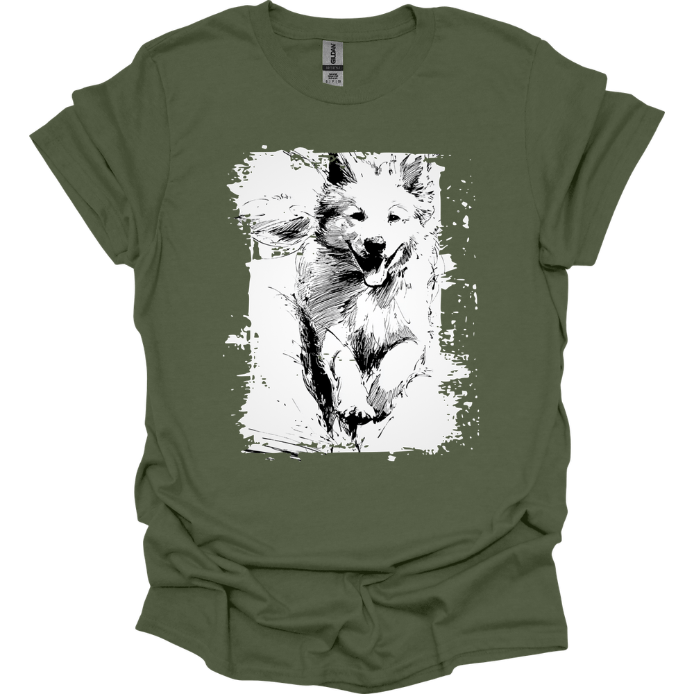 Samoyed - Running Dog T-Shirt - Military Green