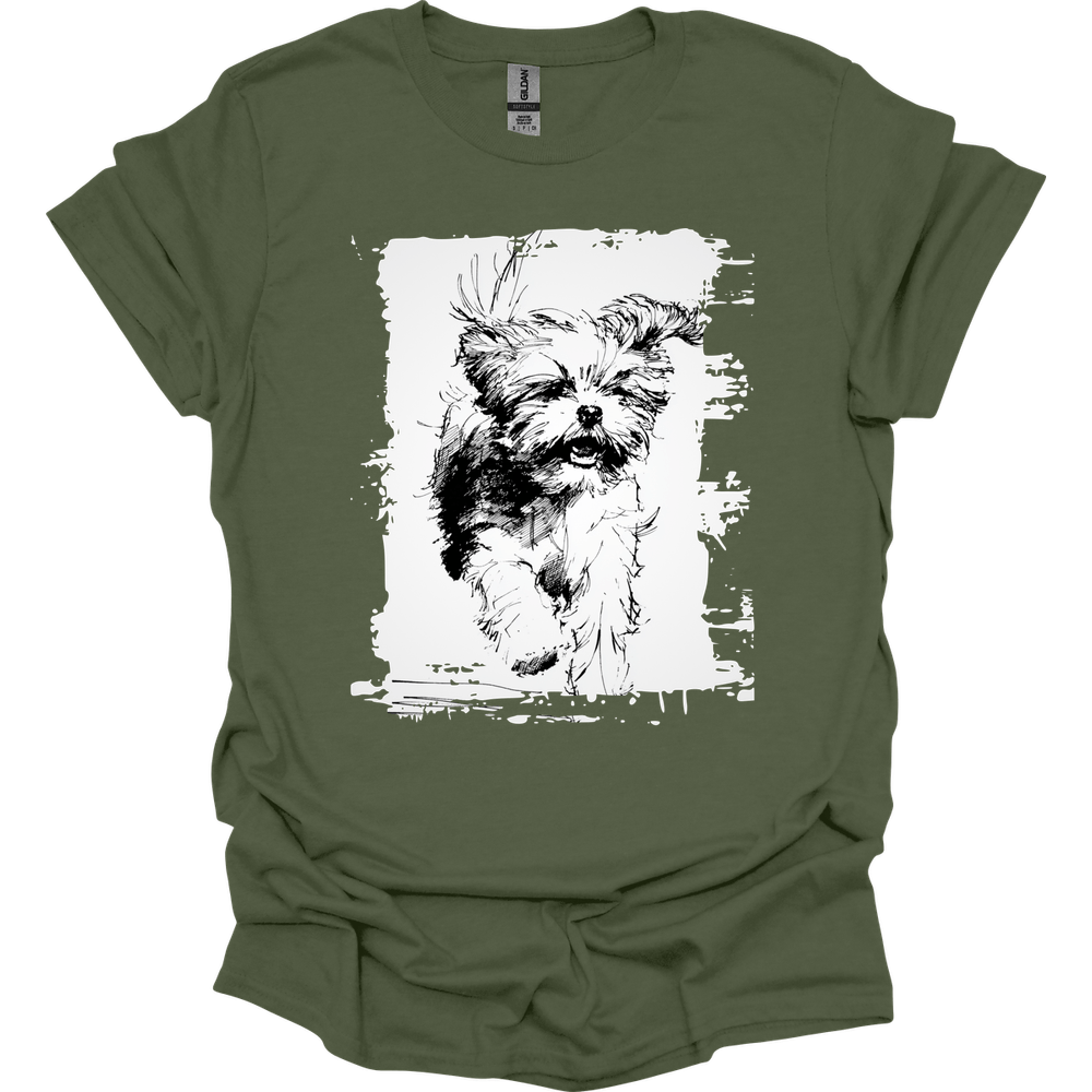 Shih Tzu - Running Dog T-Shirt - Military Green