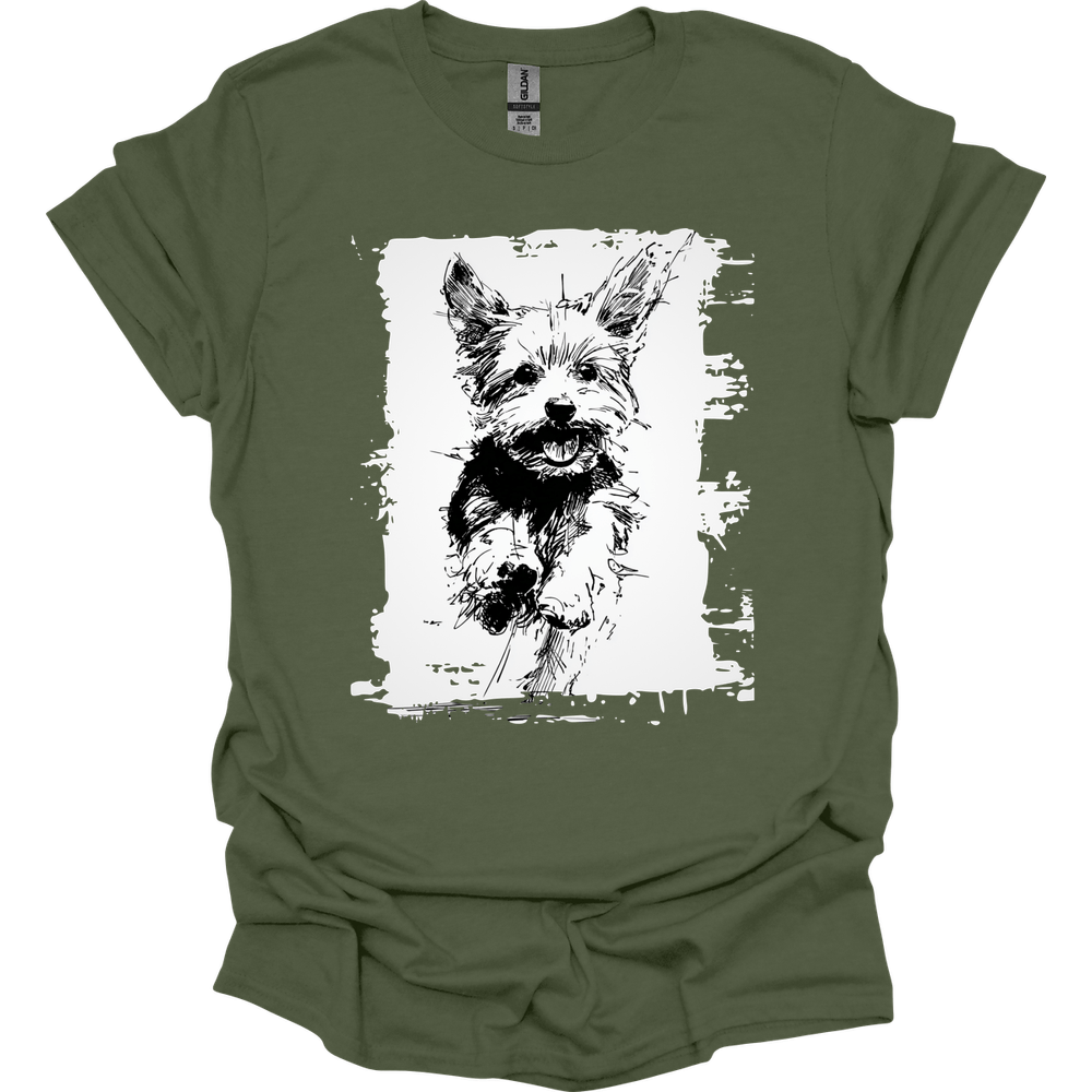 Yorkshire Terrier - Running Dog T-Shirt - Military Green