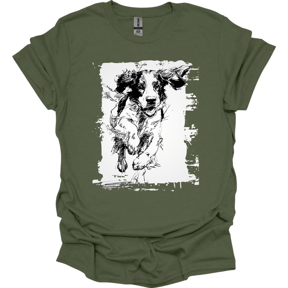 English Springer Spaniel - Running Dog T-Shirt - Military Green