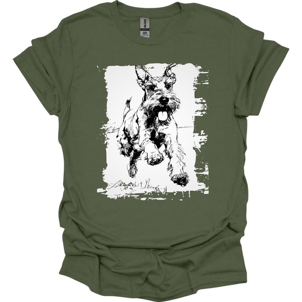 Giant Schnauzer - Running Dog T-Shirt - Military Green