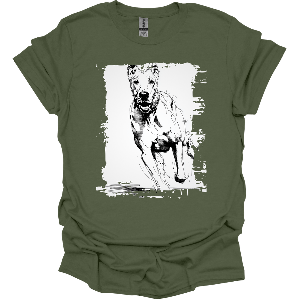Great Dane - Running Dog T-Shirt - Military Green
