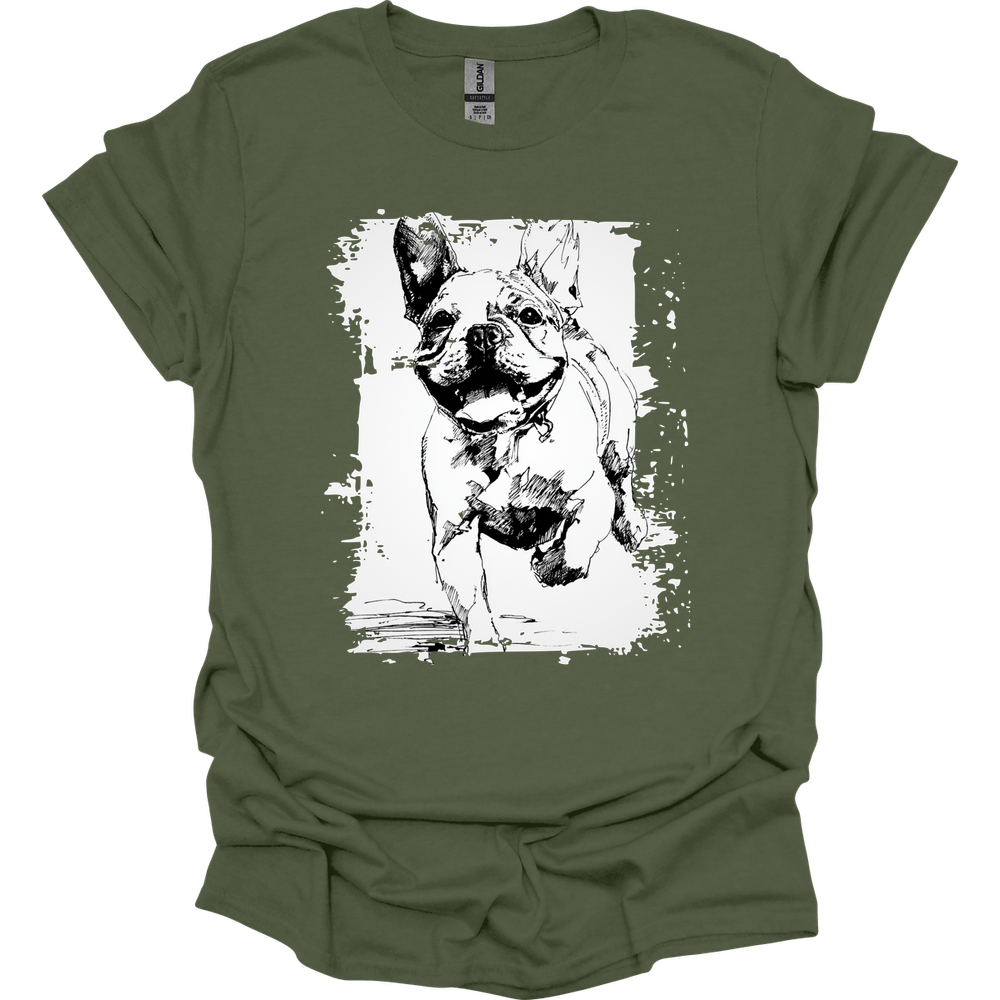 French Bulldog - Running Dog T-Shirt - Military Green