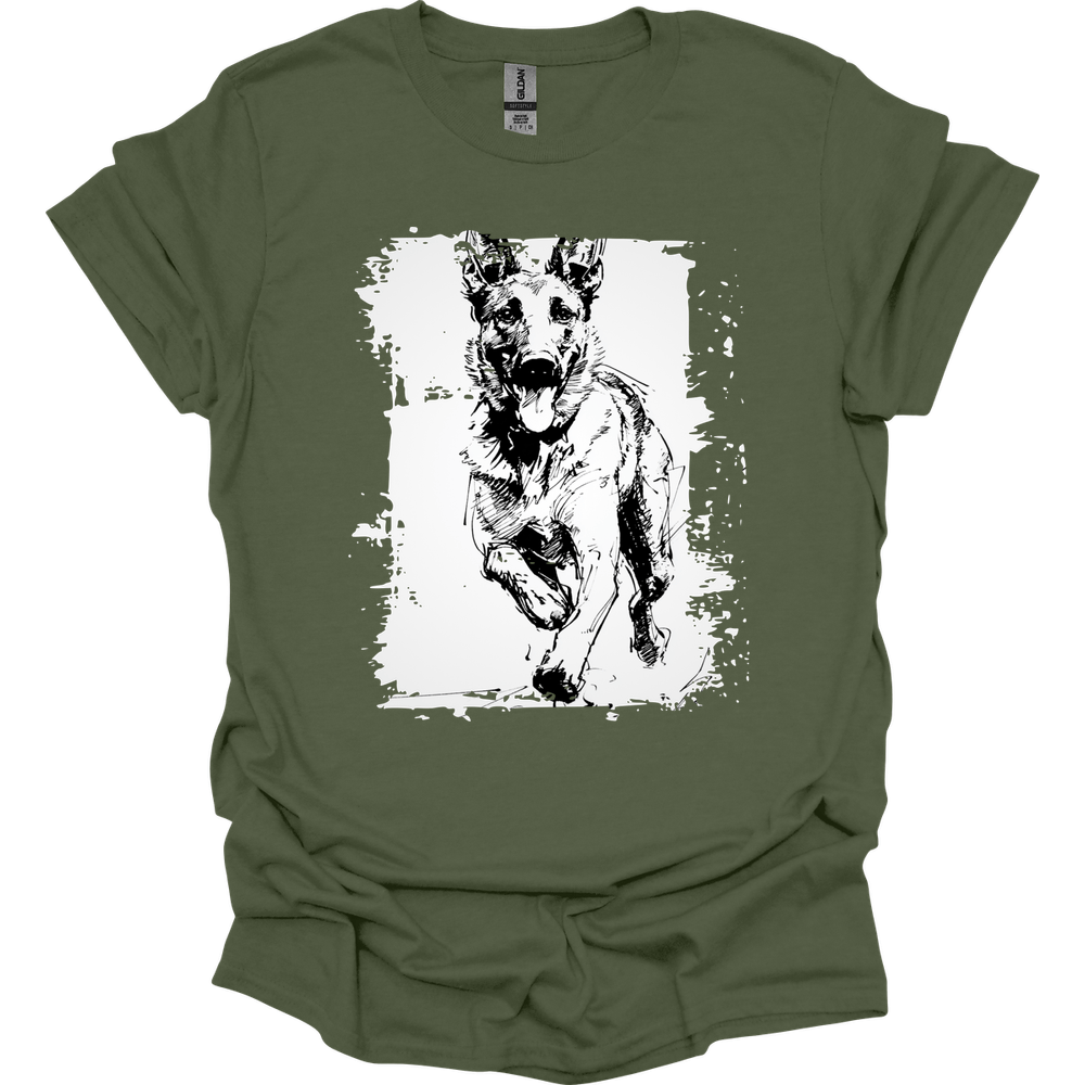 Dutch Shepherd - Running Dog T-Shirt - Military Green