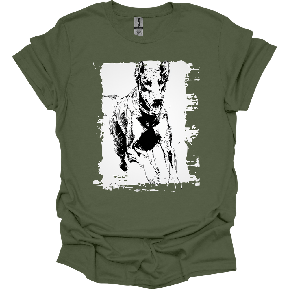 Doberman - Running Dog T-Shirt - Military Green