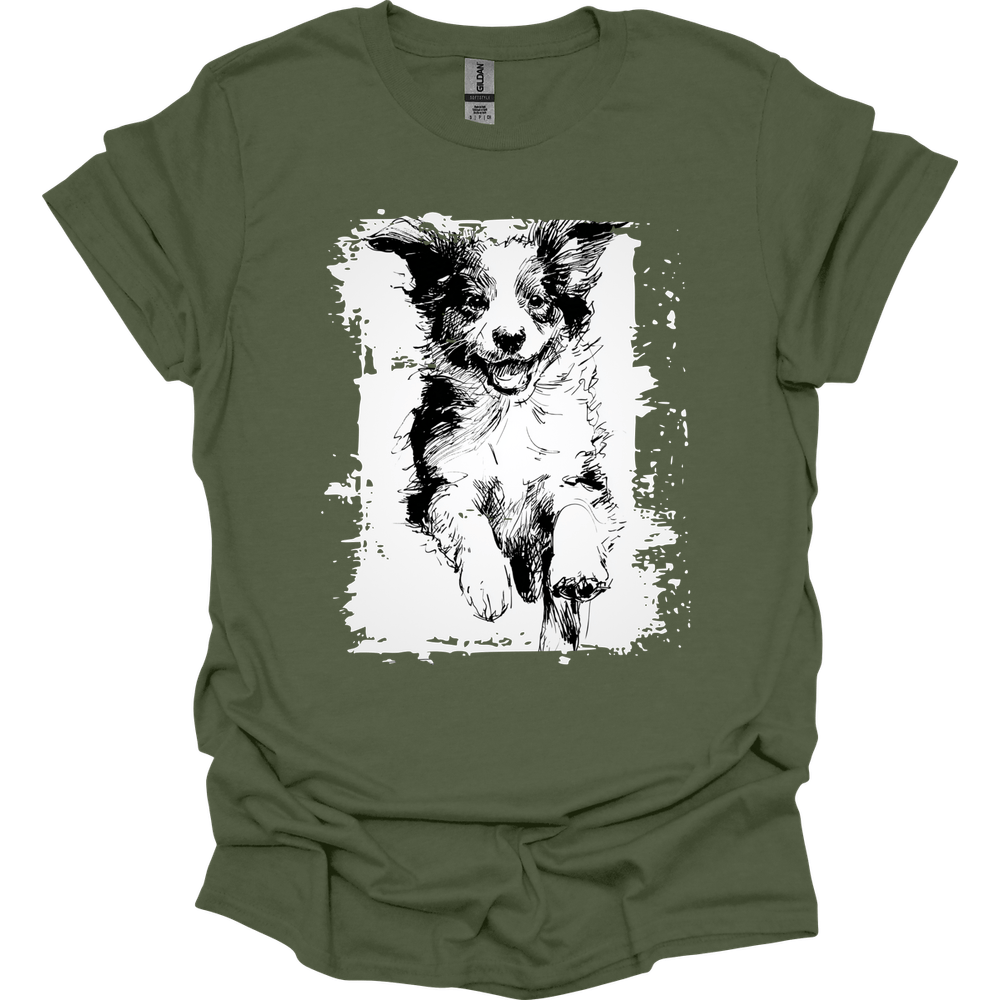 Miniature American Shepherd - Running Dog T-Shirt - Military Green