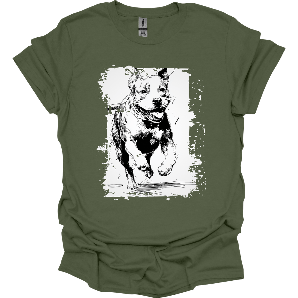 Pitbull - Running Dog T-Shirt - Military Green