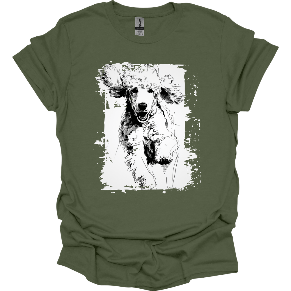 Poodle - Running Dog T-Shirt - Military Green