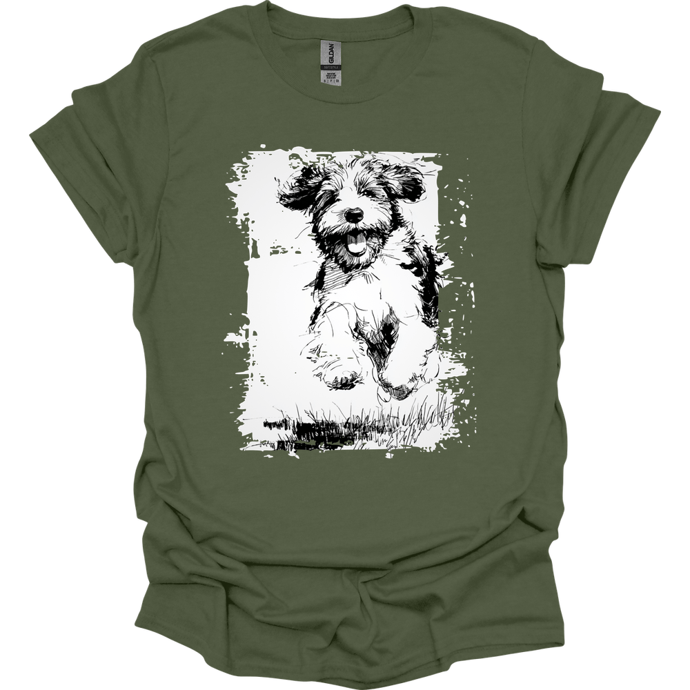 Portuguese Water Dog - Running Dog T-Shirt - Military Green