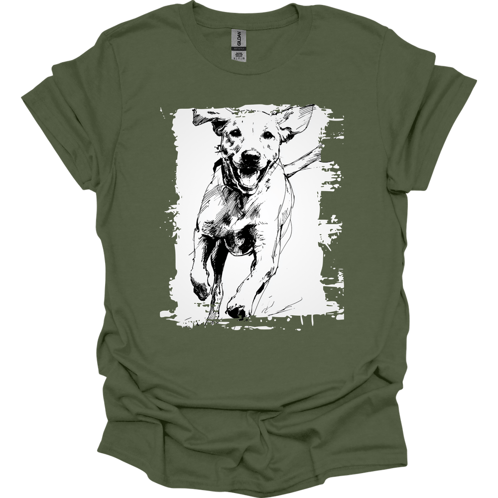 Labrador - Running Dog T-Shirt - Military Green