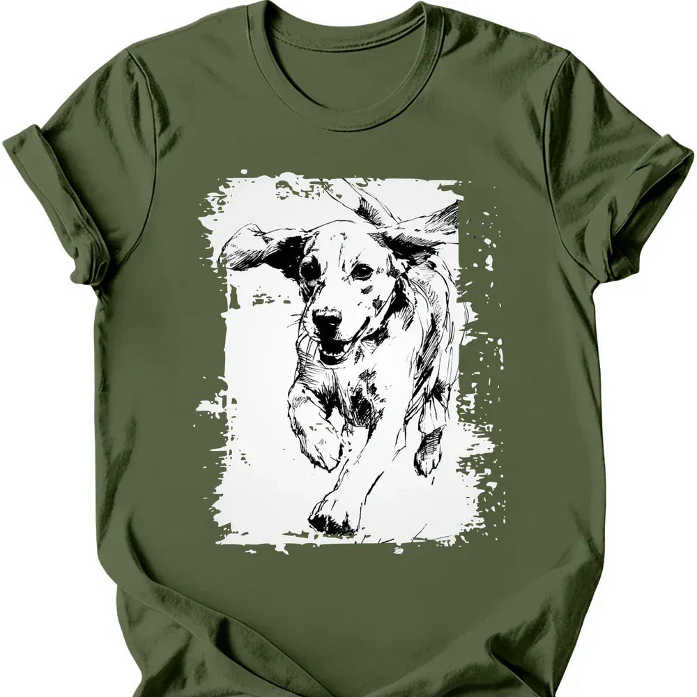 Beagle - Running Dog T-Shirt - Military Green
