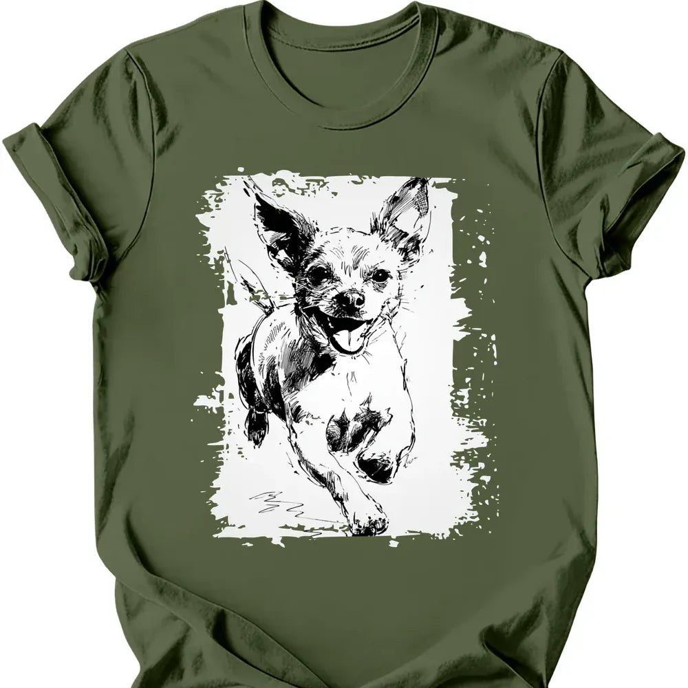 Chihuahua - Running Dog T-Shirt - Military Green