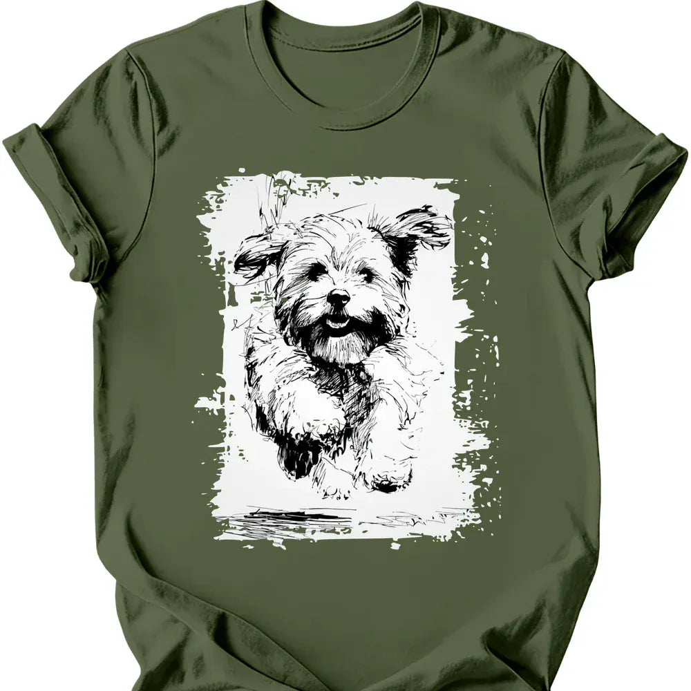 Havanese - Running Dog T-Shirt - Military Green