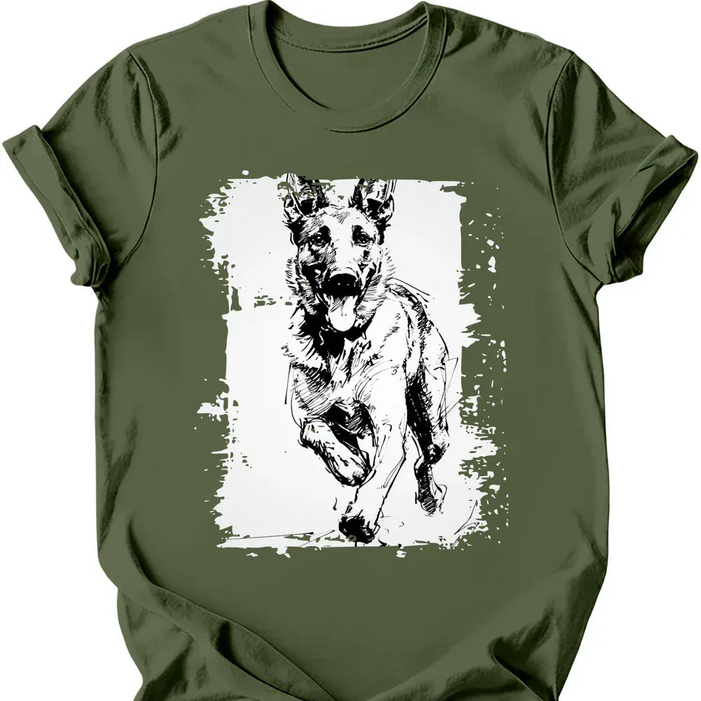 Dutch Shepherd - Running Dog T-Shirt - Military Green