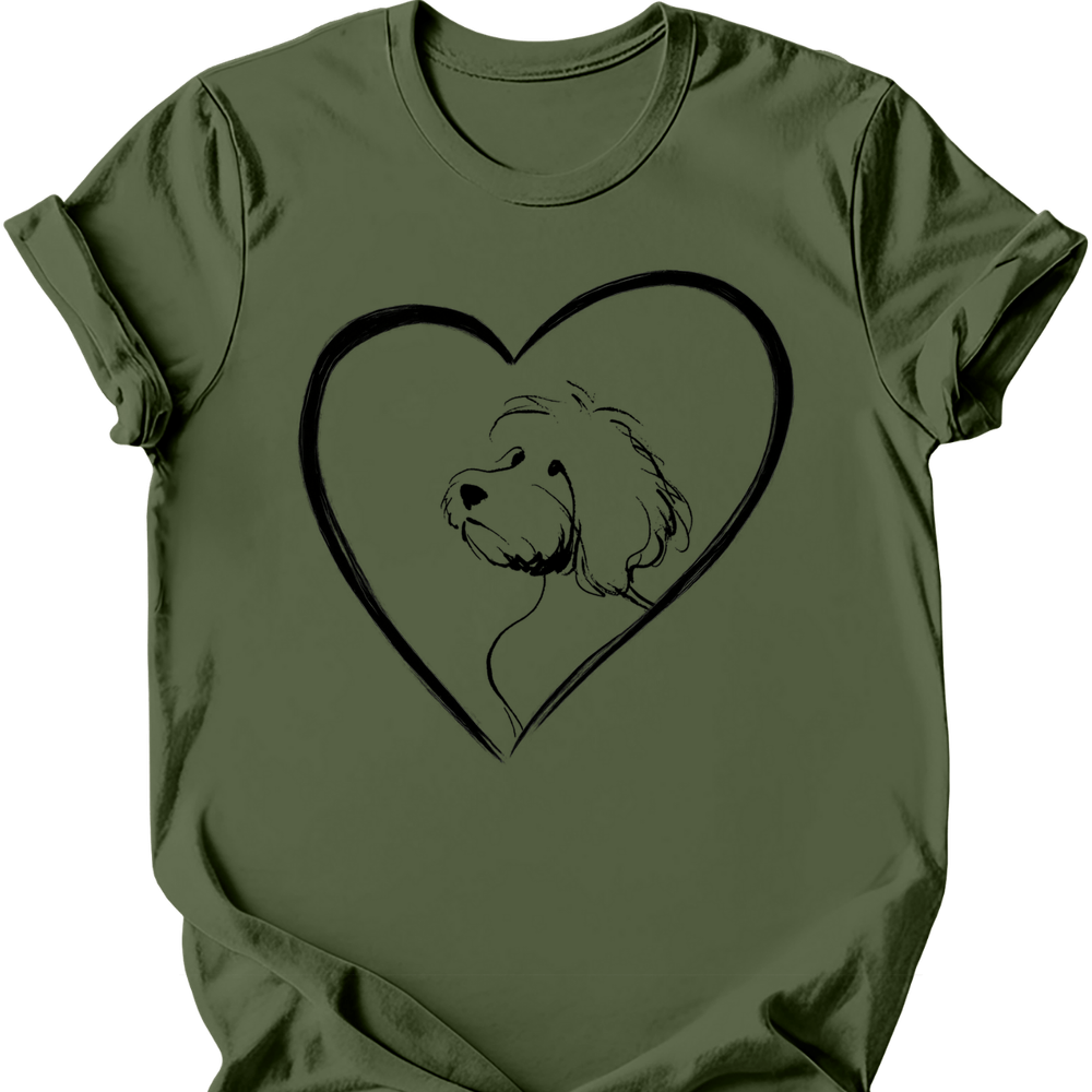 Cavapoo - Heart Dog T-Shirt - Military Green