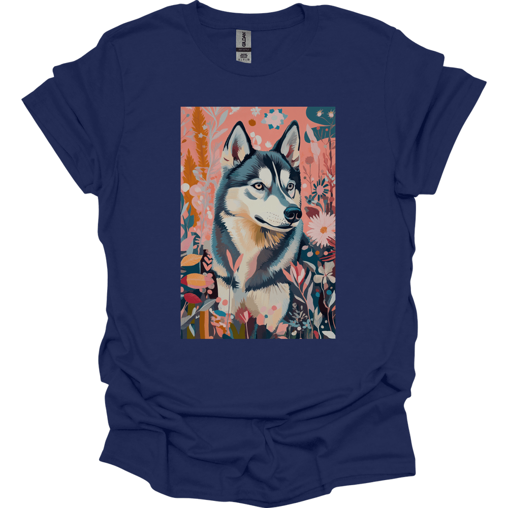 Siberian Husky - Boho Dog T-Shirt - Navy