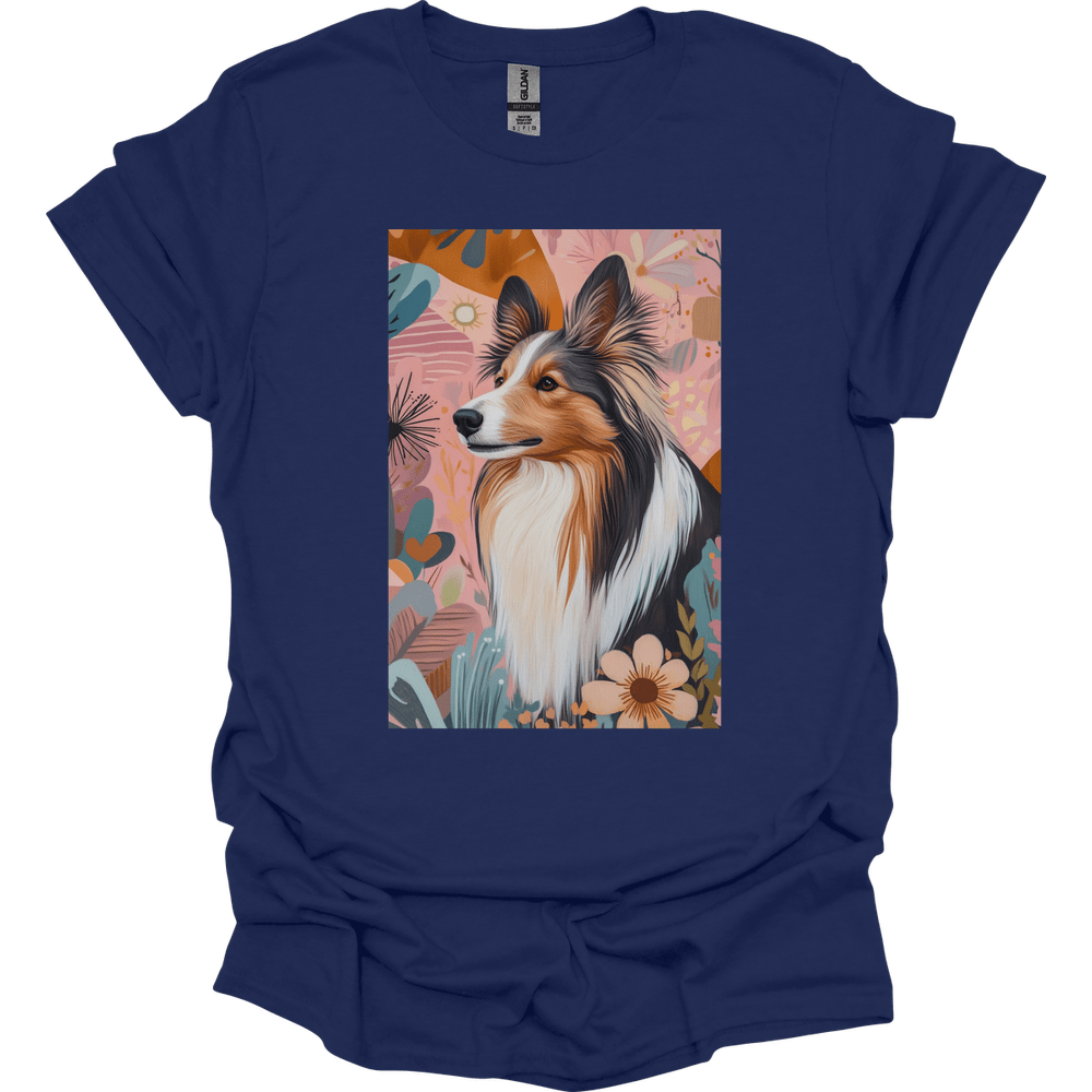 Shetland Sheepdog - Boho Dog T-Shirt - Navy