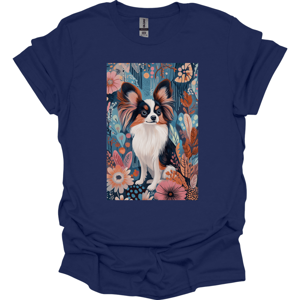 Papillon - Boho Dog T-Shirt - Navy