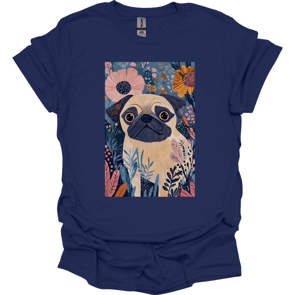 Pug - Boho Dog T-Shirt - Navy