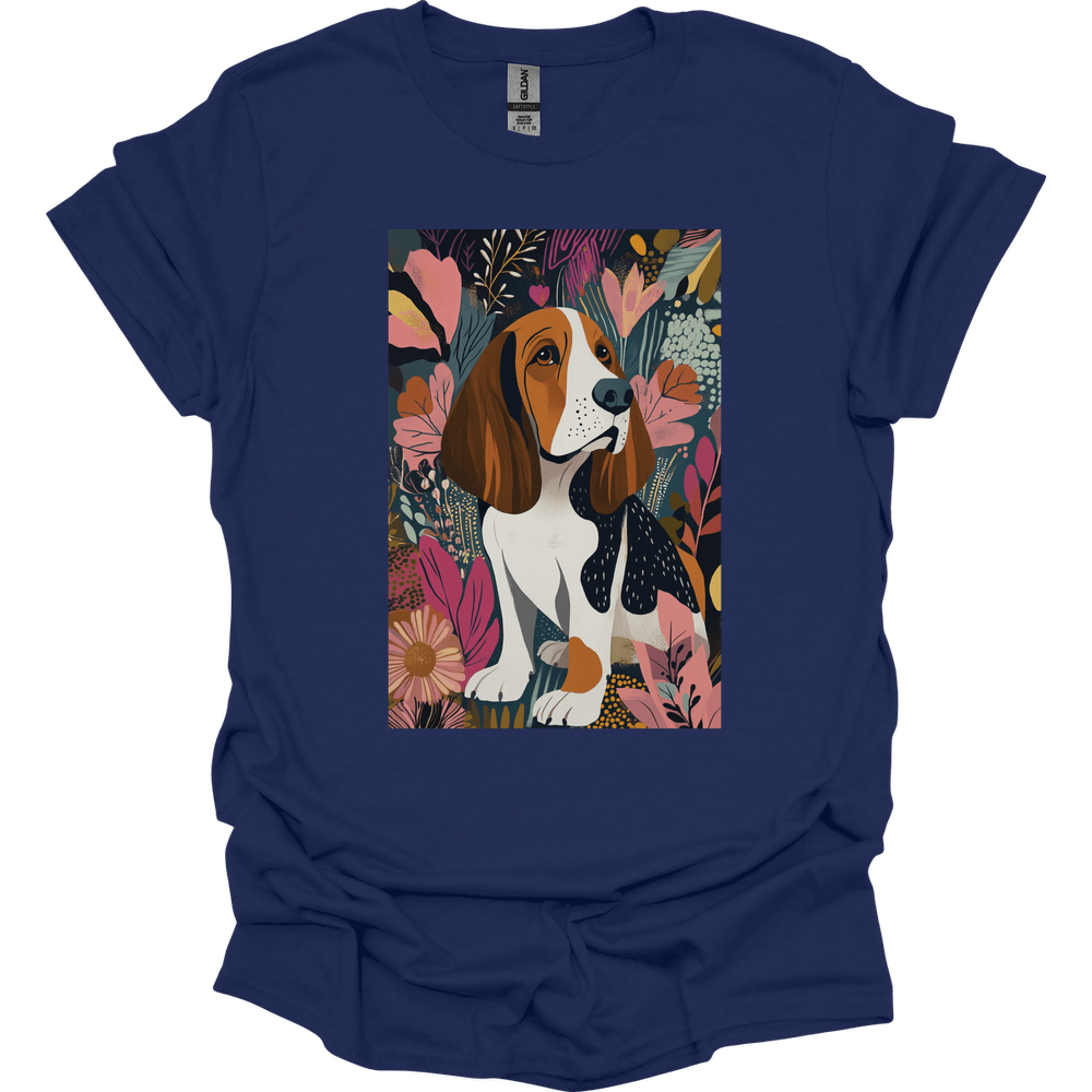 Basset Hound - Boho Dog T-Shirt - Navy