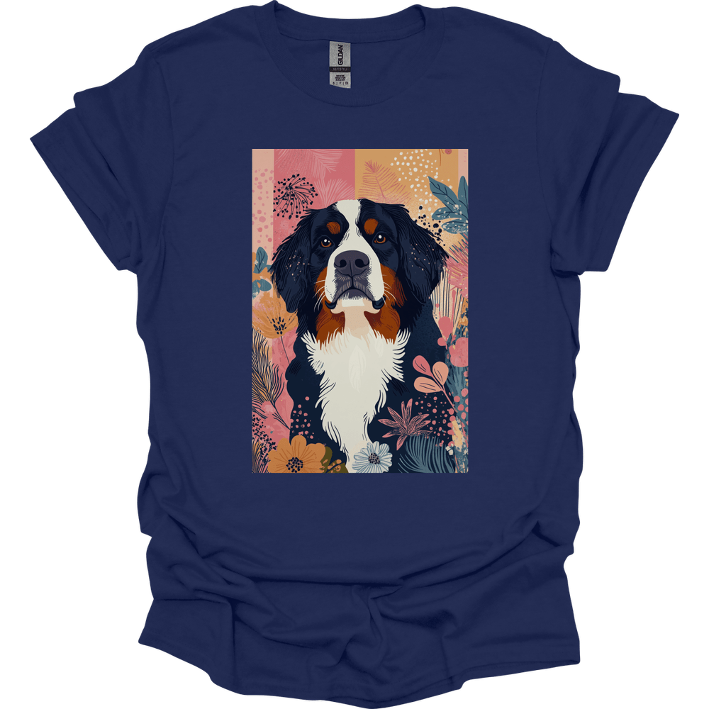 Bernese Mountain Dog - Boho Dog T-Shirt - Navy