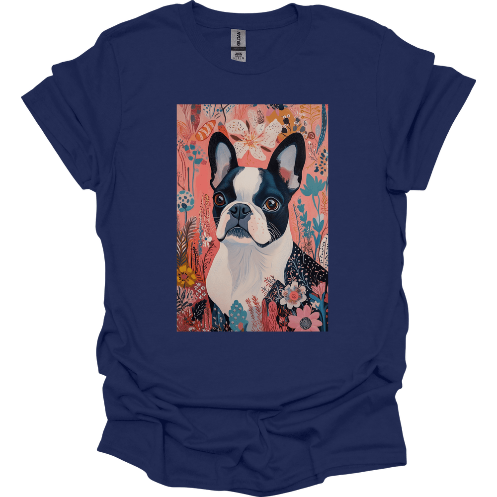 Boston Terrier - Boho Dog T-Shirt - Navy