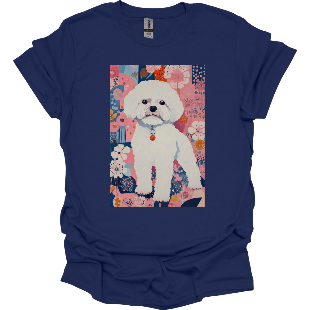 Bichon Frise - Boho Dog T-Shirt - Navy