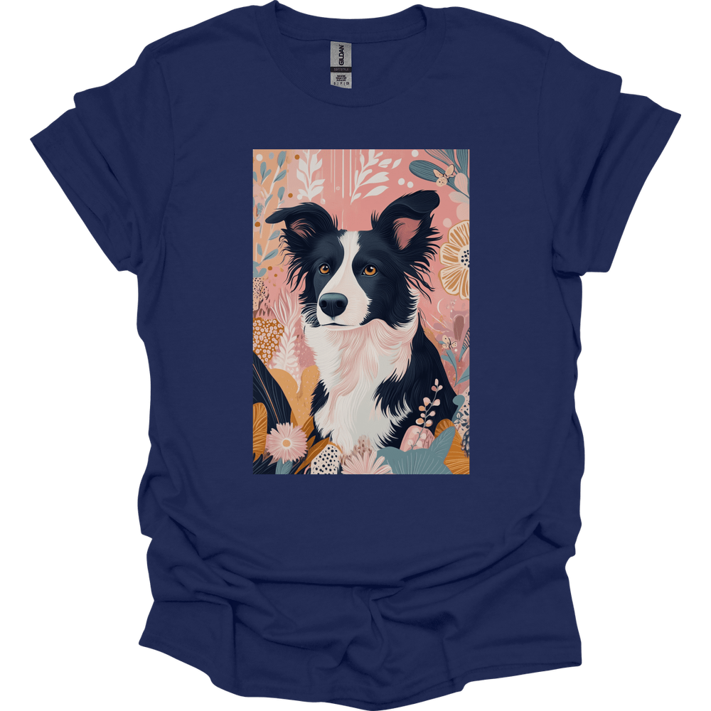 Border Collie - Boho Dog T-Shirt - Navy