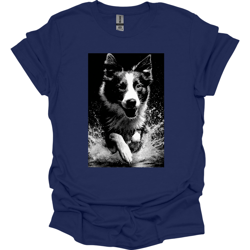 Border Collie - Puddle Dog T-Shirt - Navy