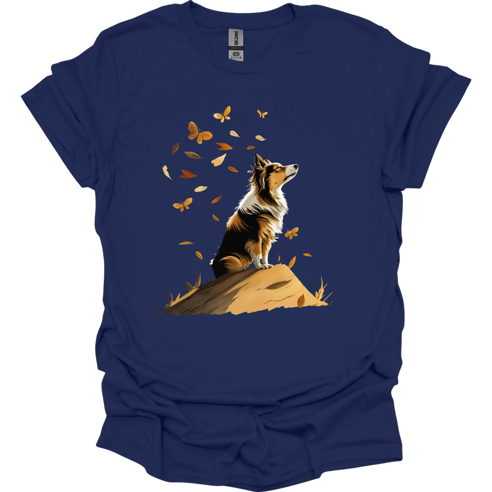 Shetland Sheepdog - Fall Dog T-Shirt - Navy