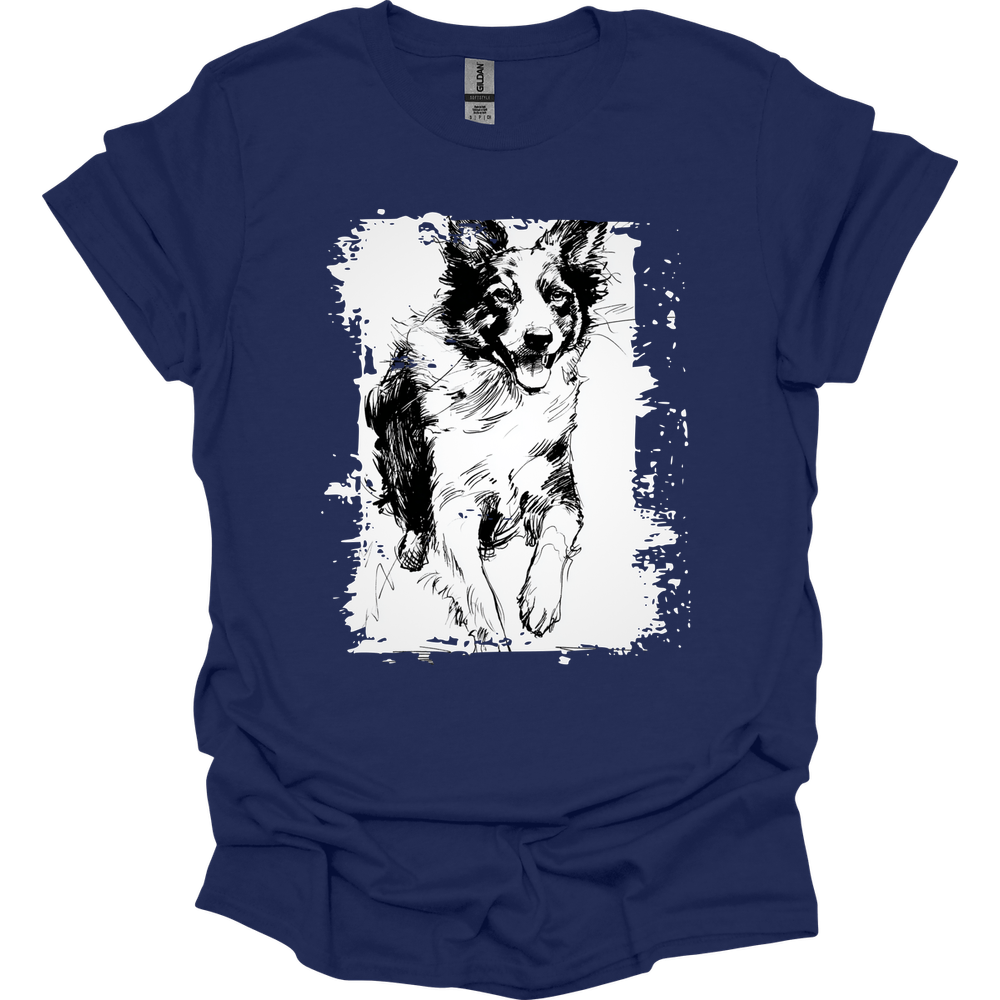 Border Collie - Running Dog T-Shirt - Navy
