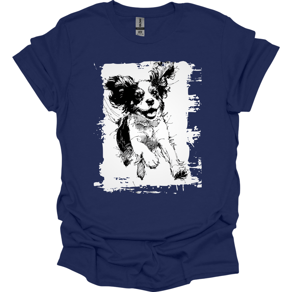 Cavalier King Charles Spaniel - Running Dog T-Shirt - Navy