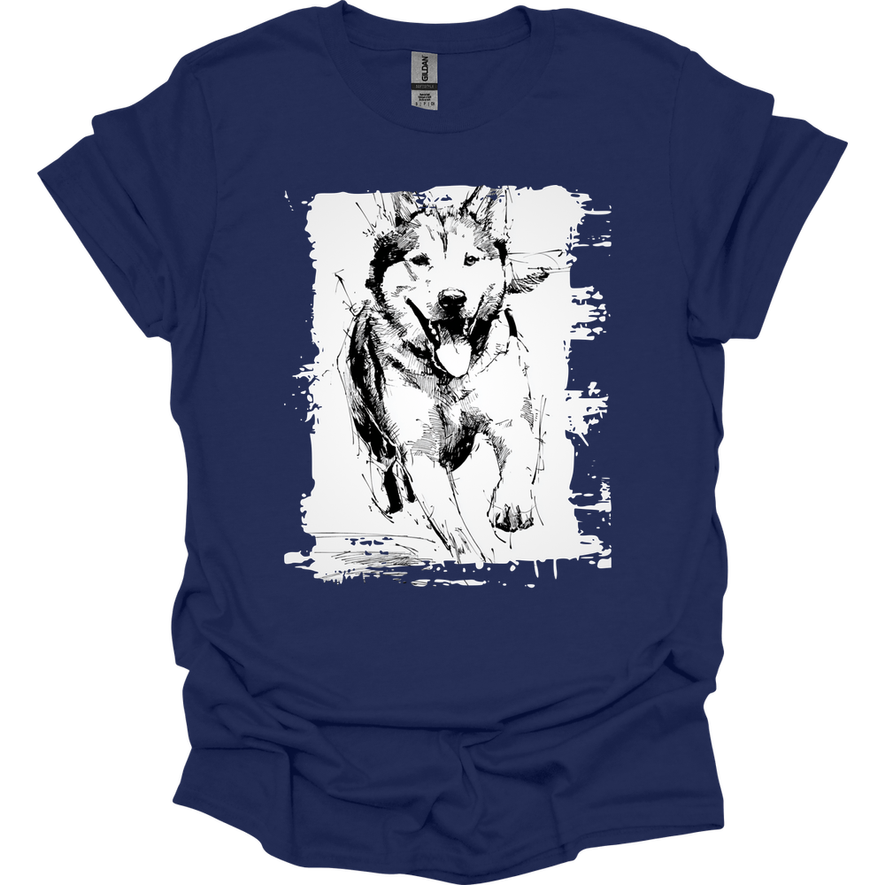 Siberian Husky - Running Dog T-Shirt - Navy