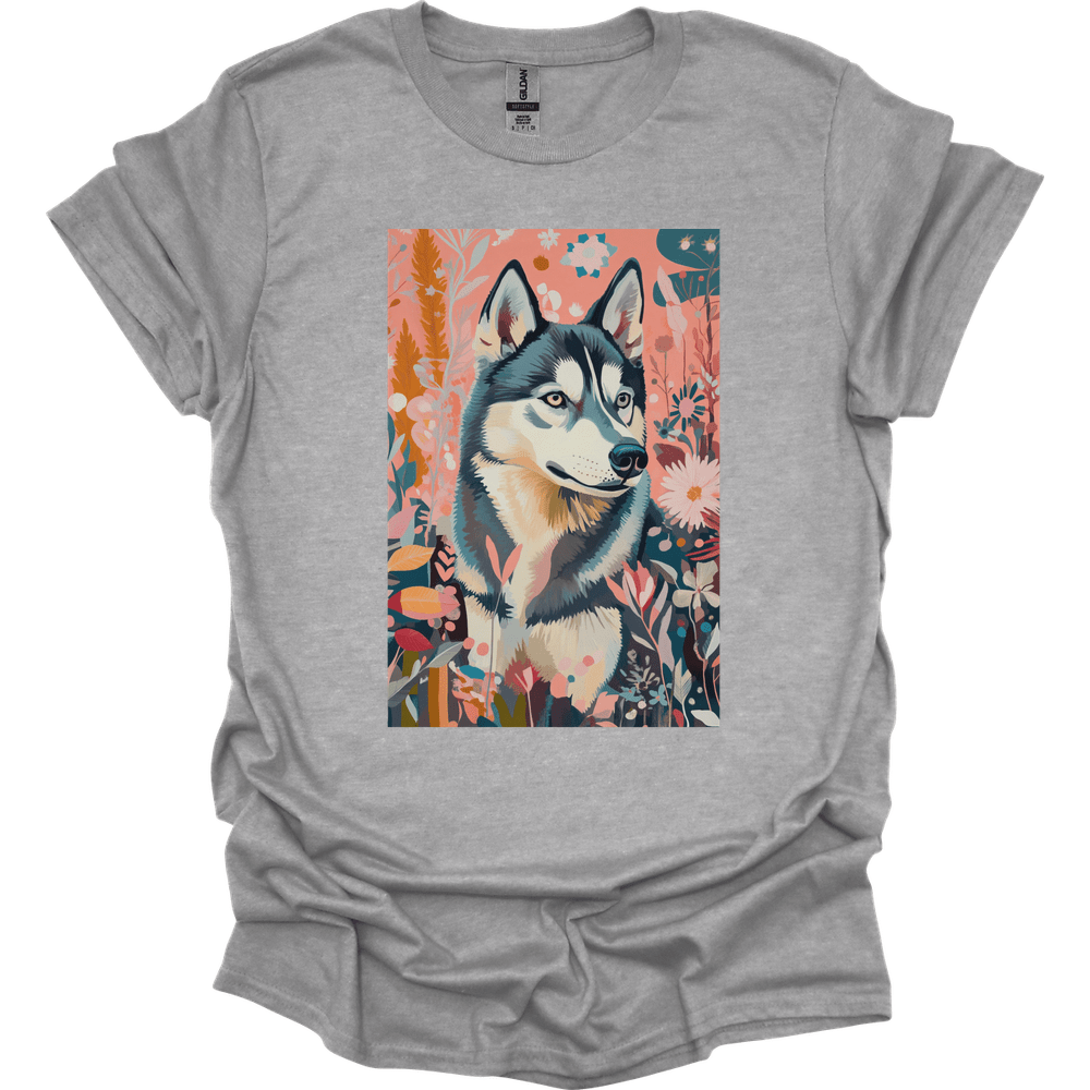 Siberian Husky - Boho Dog T-Shirt - Sport Grey