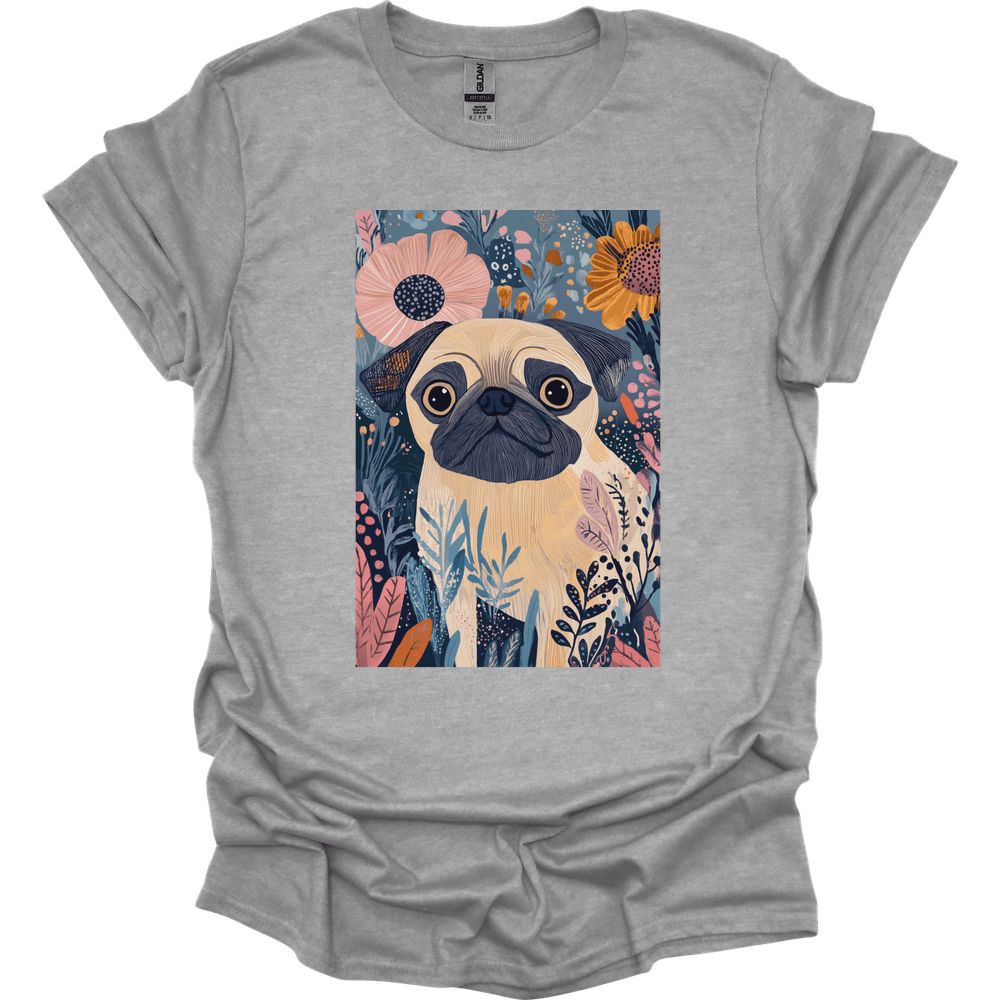 Pug - Boho Dog T-Shirt - Sport Grey