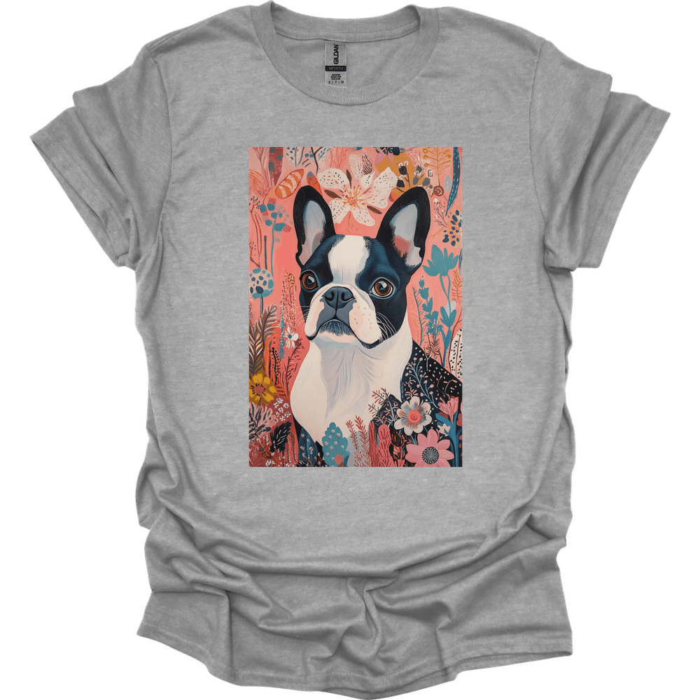 Boston Terrier - Boho Dog T-Shirt - Sport Grey