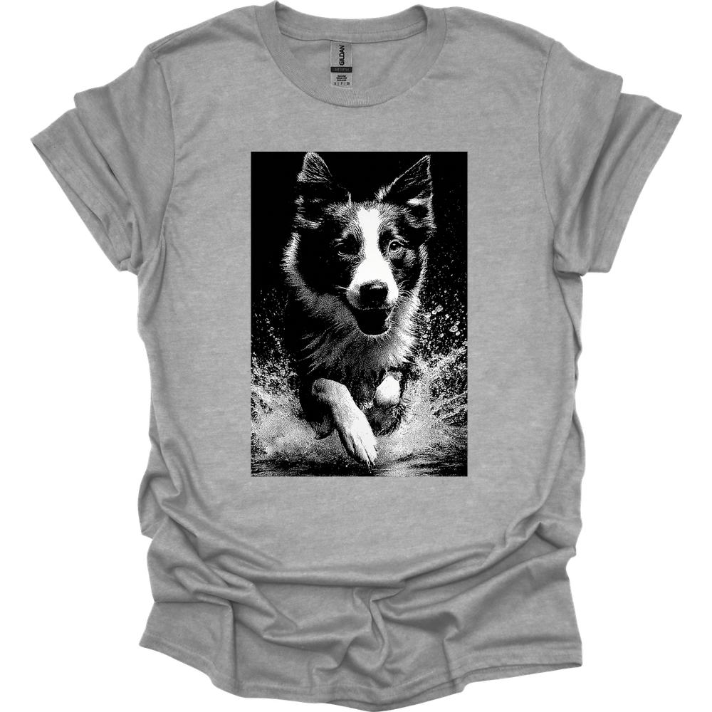 Border Collie - Puddle Dog T-Shirt - Sport Grey